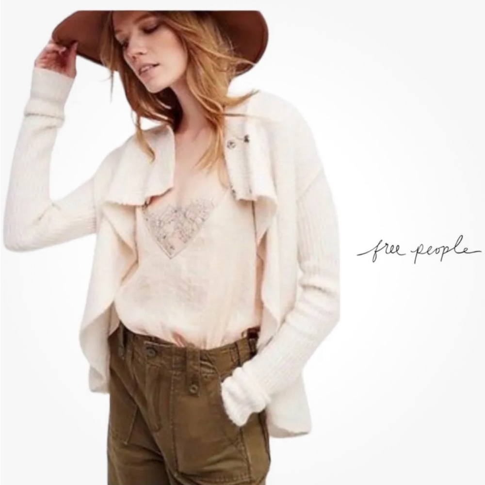 Free People Cascade Knitted Cardigan Sweater Tulip Crossover Wool Alpac blend